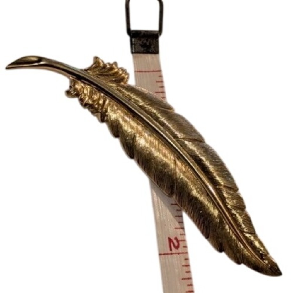 Vintage Monet Gold Tone Feather Brooch Textured Plume Pin 3 Inch